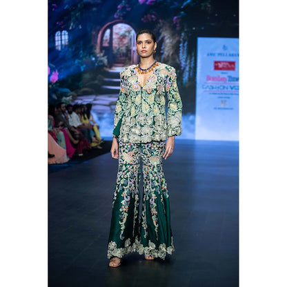 Anu Pellakuru Green Yara Embroidered Sharara and Jacket (Set of 2)