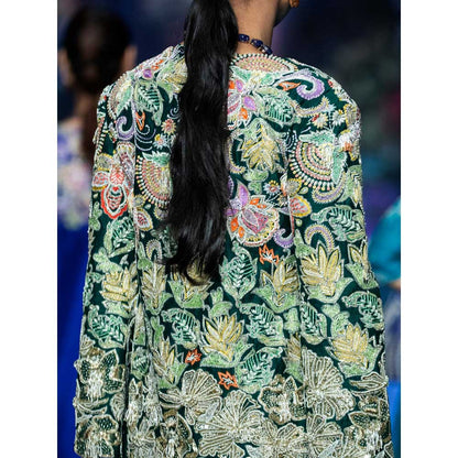 Anu Pellakuru Green Yara Embroidered Sharara and Jacket (Set of 2)