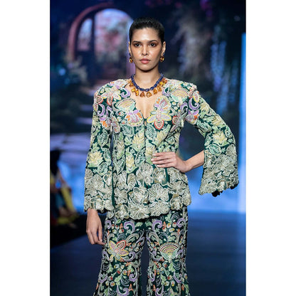 Anu Pellakuru Green Yara Embroidered Sharara and Jacket (Set of 2)