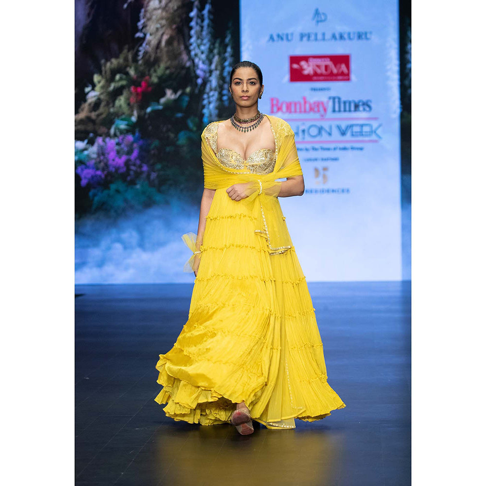 Anu Pellakuru Yellow Gargi Embroidered Anarkali and Dupatta (Set of 2)