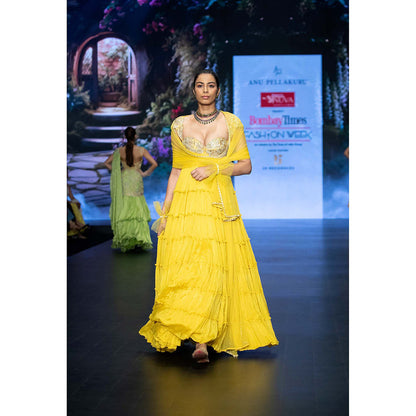 Anu Pellakuru Yellow Gargi Embroidered Anarkali and Dupatta (Set of 2)