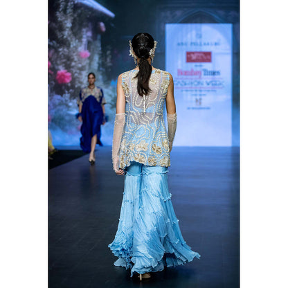 Anu Pellakuru Blue Mrdvi Embroidered Jacket with Bustier and Sharara (Set of 3)