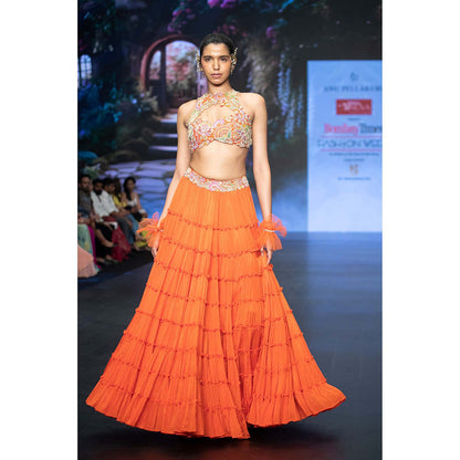 Anu Pellakuru Orange Ramhi Embroidered Lehenga with Blouse (Set of 2)