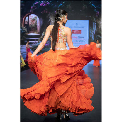 Anu Pellakuru Orange Ramhi Embroidered Lehenga with Blouse (Set of 2)