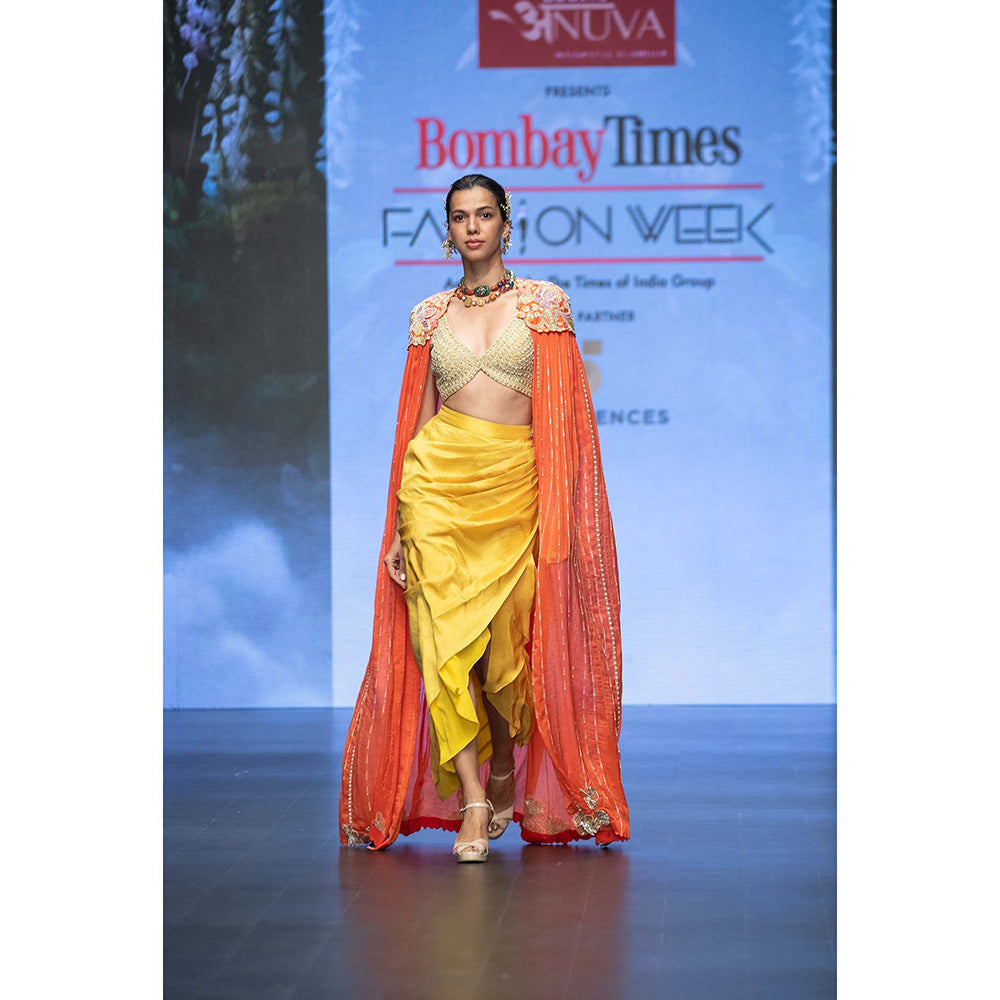 Anu Pellakuru Reva Embroidered Cape and Draped Skirt with Stitched Blouse (Set of 3)