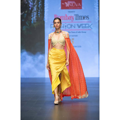 Anu Pellakuru Reva Embroidered Cape and Draped Skirt with Stitched Blouse (Set of 3)