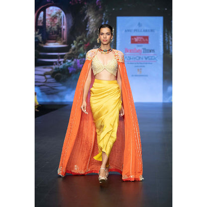 Anu Pellakuru Reva Embroidered Cape and Draped Skirt with Stitched Blouse (Set of 3)