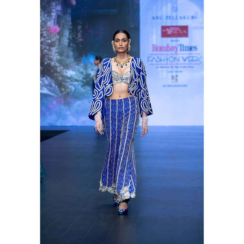 Anu Pellakuru Blue Mayukha Embroidered Jacket with Bustier and Pant (Set of 3)