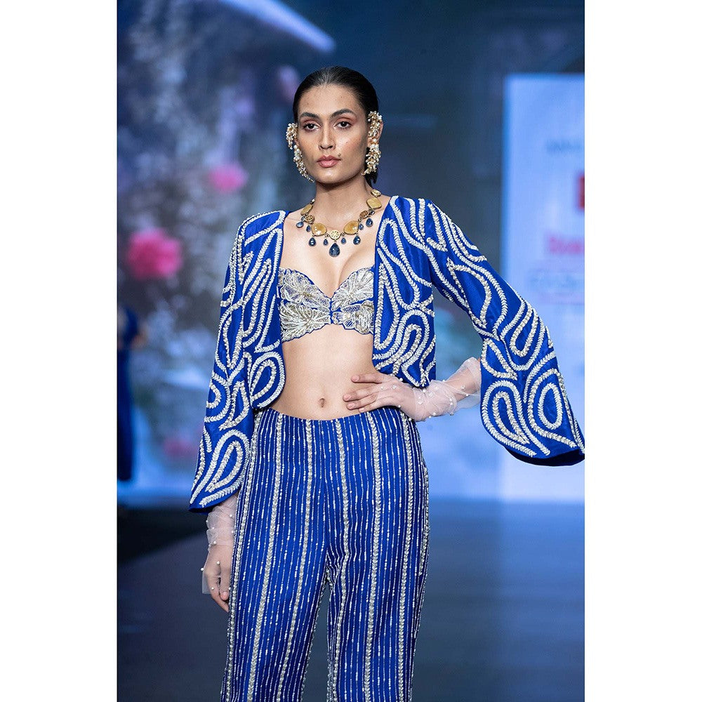 Anu Pellakuru Blue Mayukha Embroidered Jacket with Bustier and Pant (Set of 3)