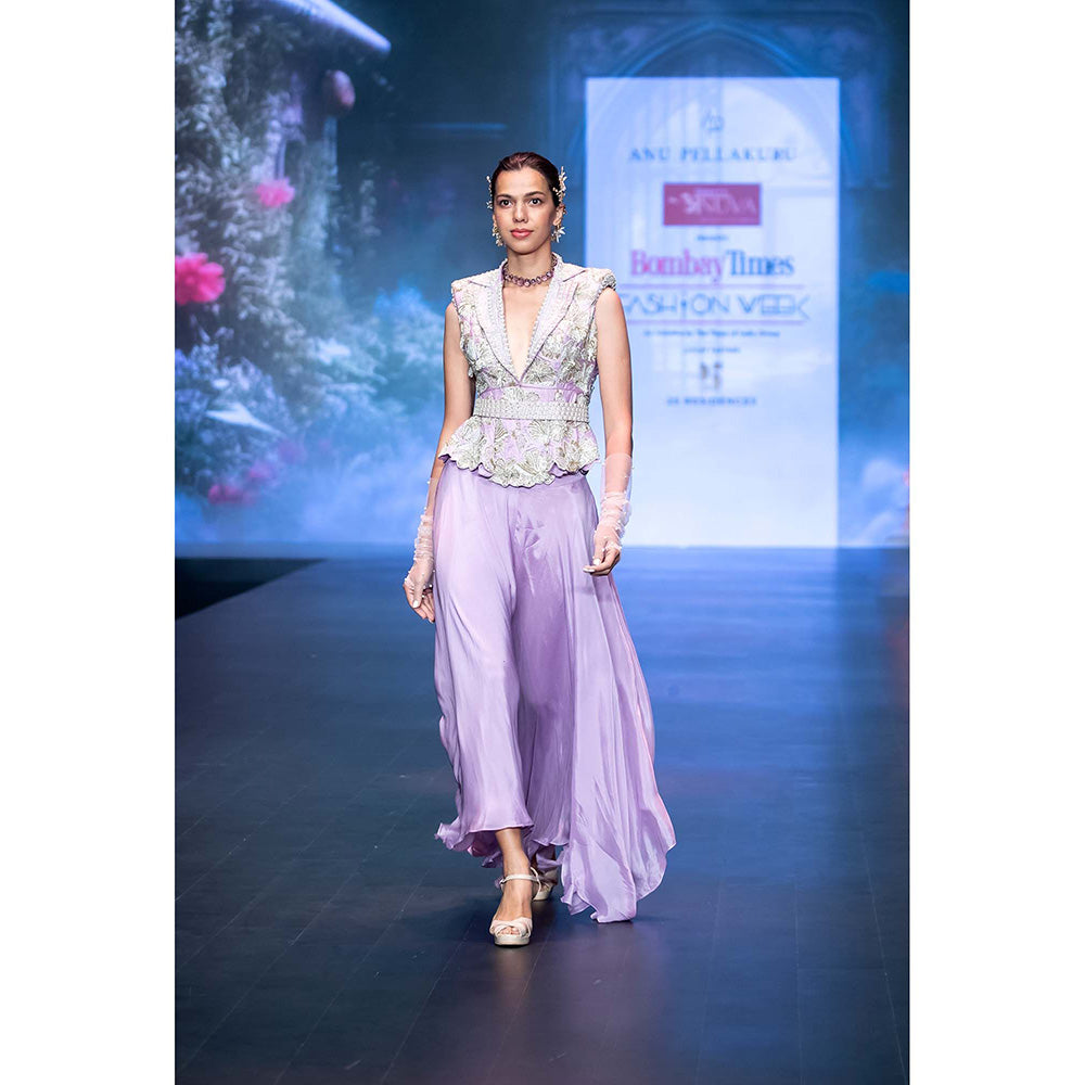 Anu Pellakuru Lavender Tarusa Embroidered Top with Palazzo and Belt (Set of 3)