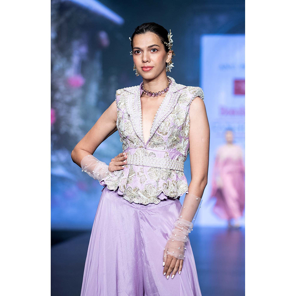 Anu Pellakuru Lavender Tarusa Embroidered Top with Palazzo and Belt (Set of 3)