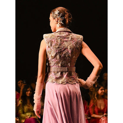 Anu Pellakuru Lavender Tarusa Embroidered Top with Palazzo and Belt (Set of 3)