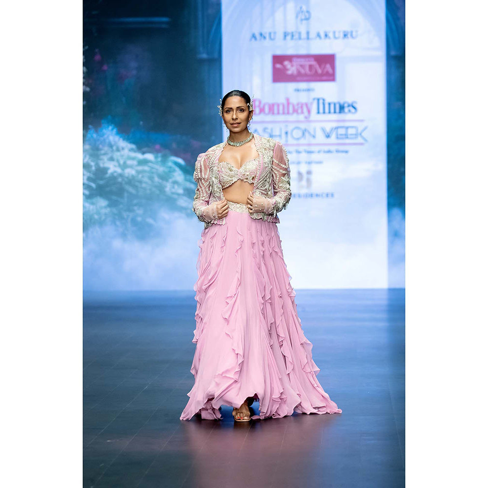 Anu Pellakuru Lavender Mana Embroidered Jacket and Lehenga with Stitched Blouse (Set of 3)