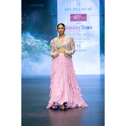 Anu Pellakuru Lavender Mana Embroidered Jacket and Lehenga with Stitched Blouse (Set of 3)