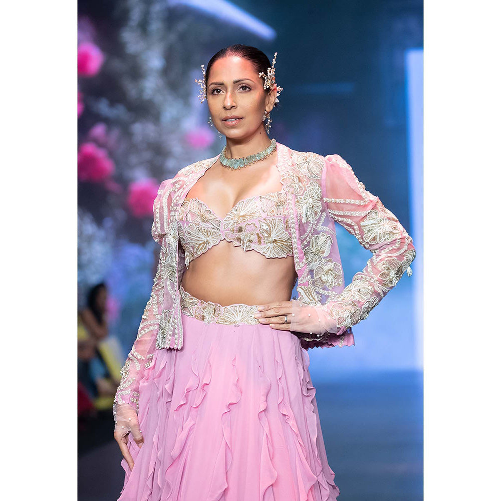 Anu Pellakuru Lavender Mana Embroidered Jacket and Lehenga with Stitched Blouse (Set of 3)