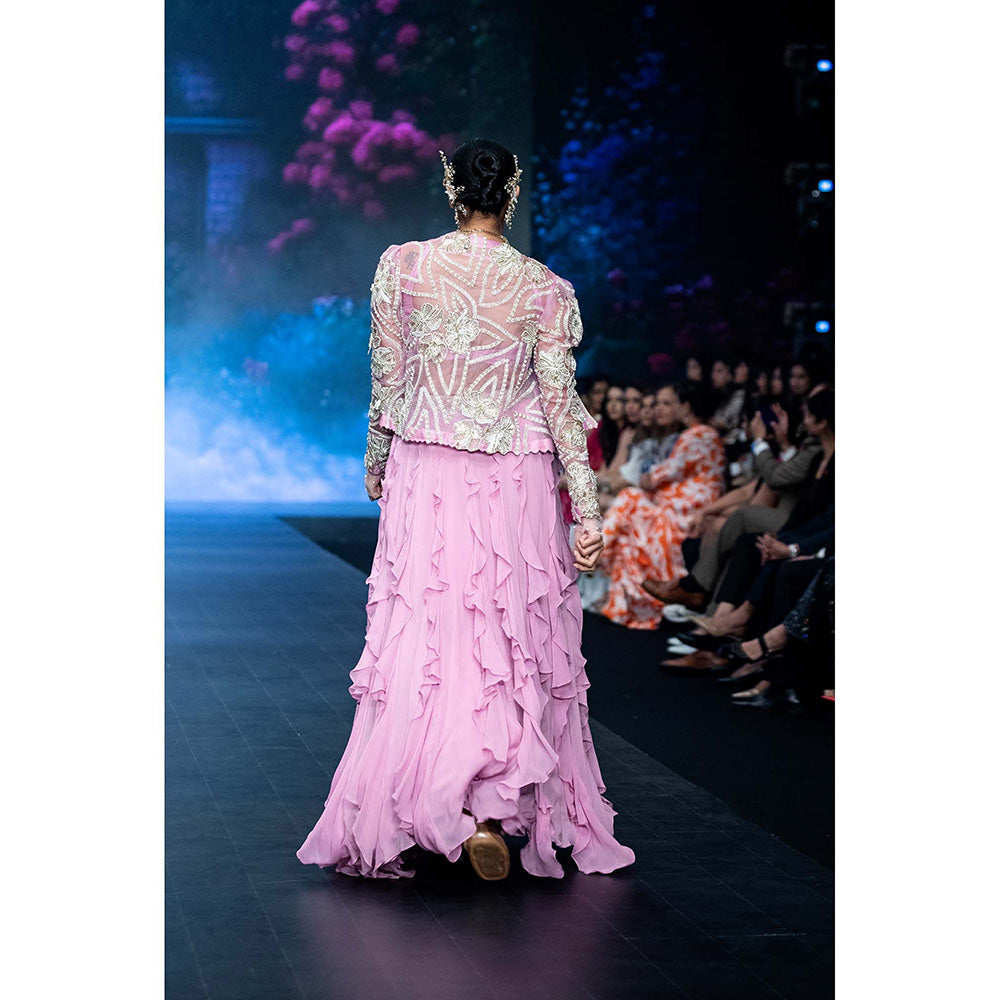 Anu Pellakuru Lavender Mana Embroidered Jacket and Lehenga with Stitched Blouse (Set of 3)