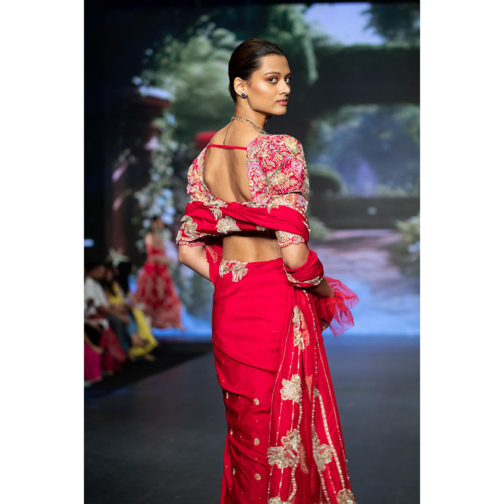Anu Pellakuru Pink Manita Saree with Stitched Blouse