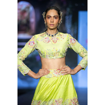 Anu Pellakuru Green Rucya Embroidered Lehenga with Blouse (Set of 2)
