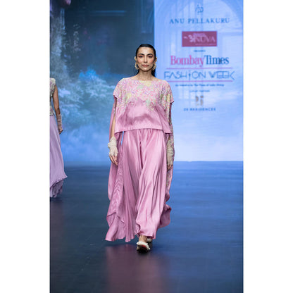 Anu Pellakuru Pink Tusnika Cape Embroidered Top and Pant (Set of 2)