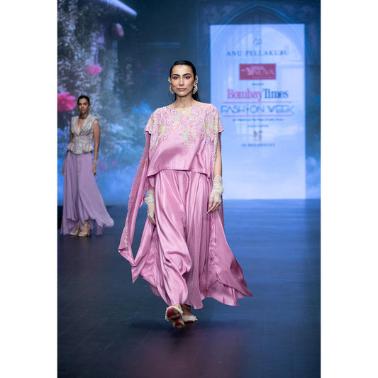 Anu Pellakuru Pink Tusnika Cape Embroidered Top and Pant (Set of 2)