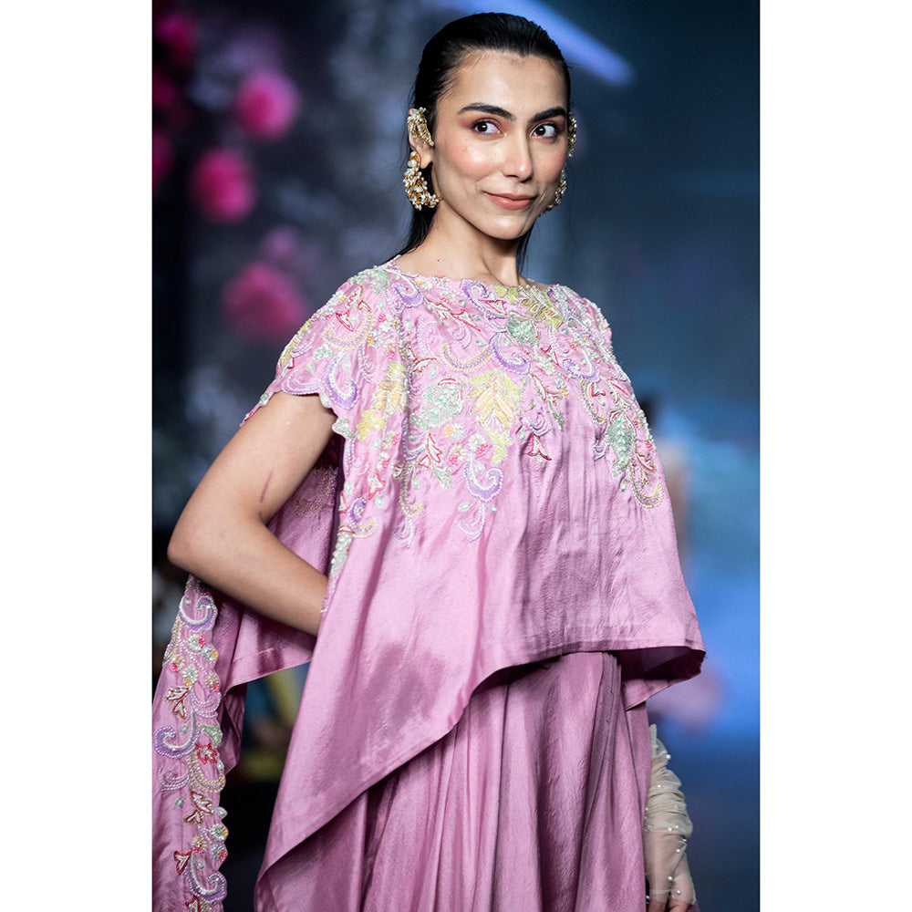 Anu Pellakuru Pink Tusnika Cape Embroidered Top and Pant (Set of 2)