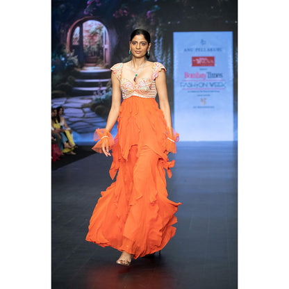 Anu Pellakuru Orange Ira Ruffled Embroidered Co-Ord (Set of 2)