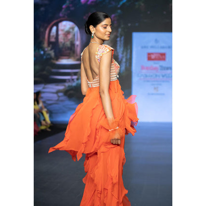 Anu Pellakuru Orange Ira Ruffled Embroidered Co-Ord (Set of 2)