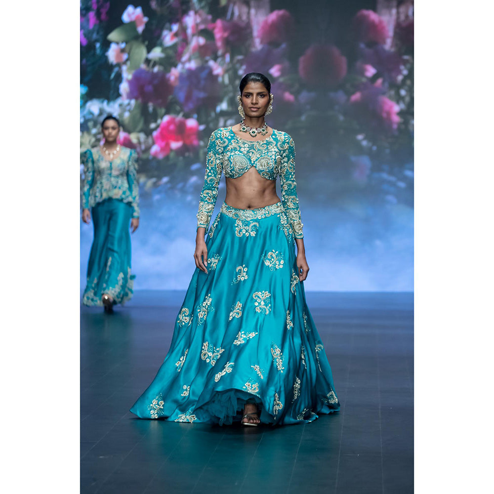 Anu Pellakuru Turquoise Lina Embroidered Lehenga with Blouse (Set of 2)