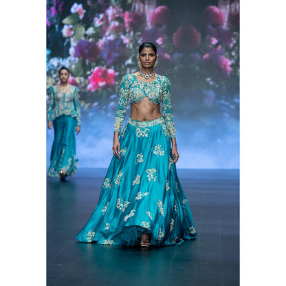 Anu Pellakuru Turquoise Lina Embroidered Lehenga with Blouse (Set of 2)