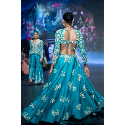 Anu Pellakuru Turquoise Lina Embroidered Lehenga with Blouse (Set of 2)