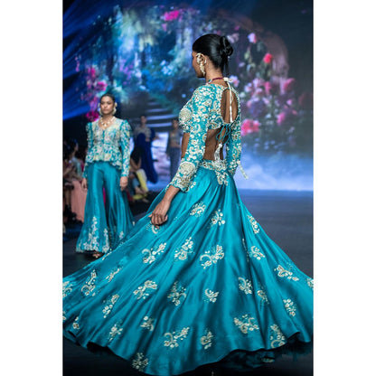 Anu Pellakuru Turquoise Lina Embroidered Lehenga with Blouse (Set of 2)