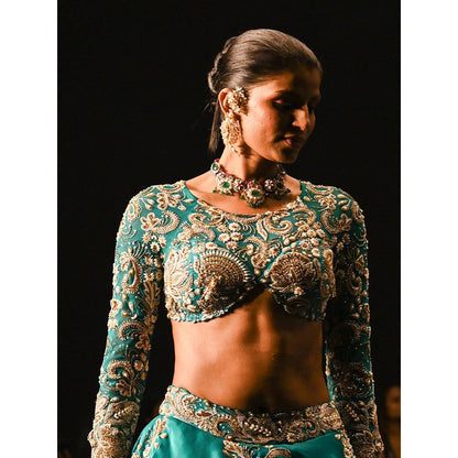 Anu Pellakuru Turquoise Lina Embroidered Lehenga with Blouse (Set of 2)