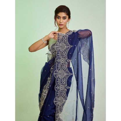 Aparnaa Navy Blue Organza Saree with Unstitched Blouse