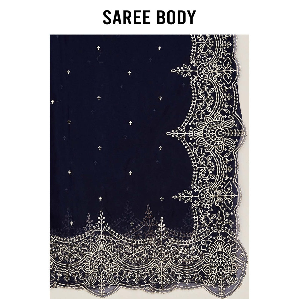 Aparnaa Navy Blue Organza Saree with Unstitched Blouse