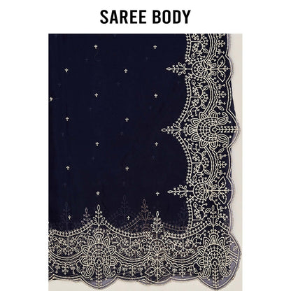 Aparnaa Navy Blue Organza Saree with Unstitched Blouse
