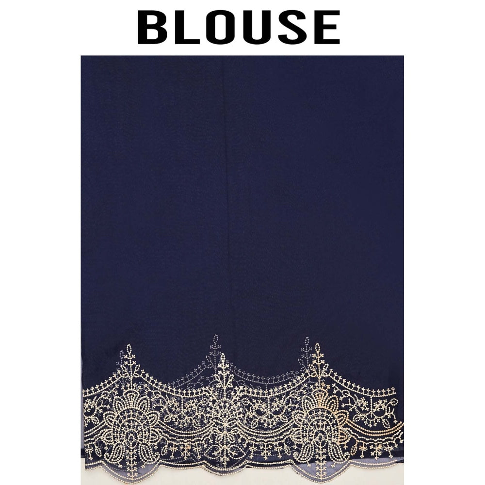 Aparnaa Navy Blue Organza Saree with Unstitched Blouse