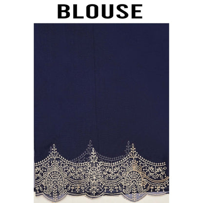 Aparnaa Navy Blue Organza Saree with Unstitched Blouse