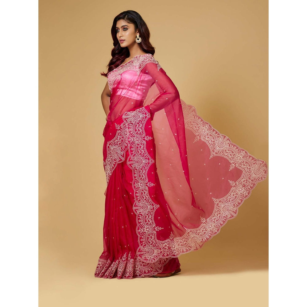 Aparnaa Pink Embroidered Pink Saree with Unstitched Blouse