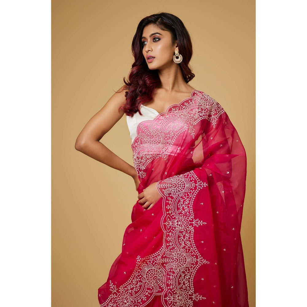 Aparnaa Pink Embroidered Pink Saree with Unstitched Blouse