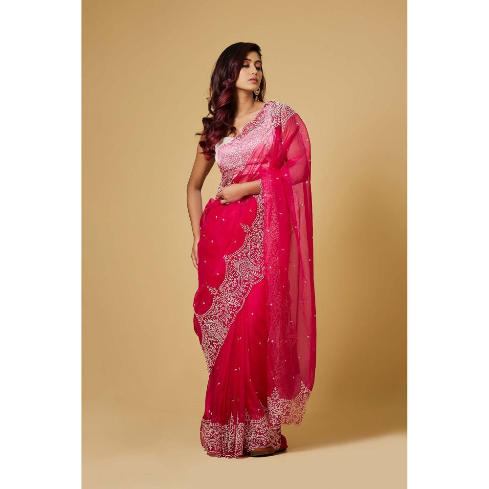 Aparnaa Pink Embroidered Pink Saree with Unstitched Blouse