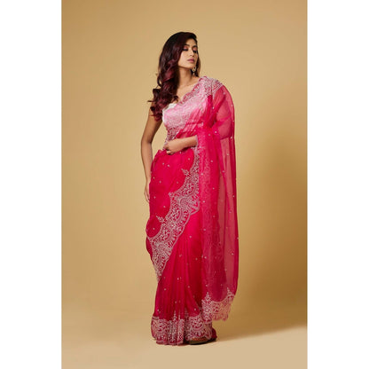 Aparnaa Pink Embroidered Pink Saree with Unstitched Blouse