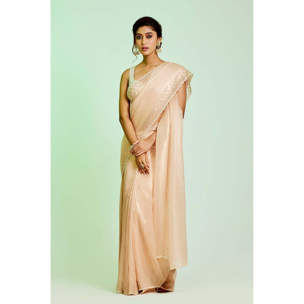 Aparnaa Light Beige Tissue Organza Saree with Unstitched Blouse