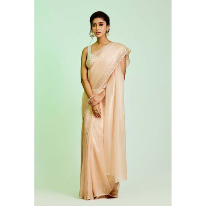 Aparnaa Light Beige Tissue Organza Saree with Unstitched Blouse