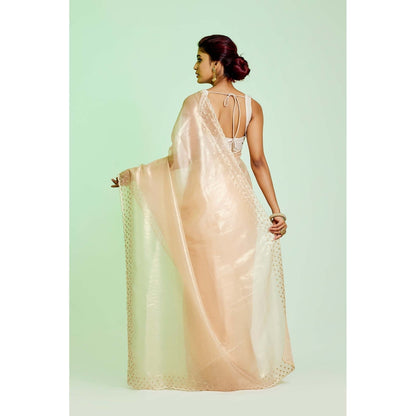 Aparnaa Light Beige Tissue Organza Saree with Unstitched Blouse