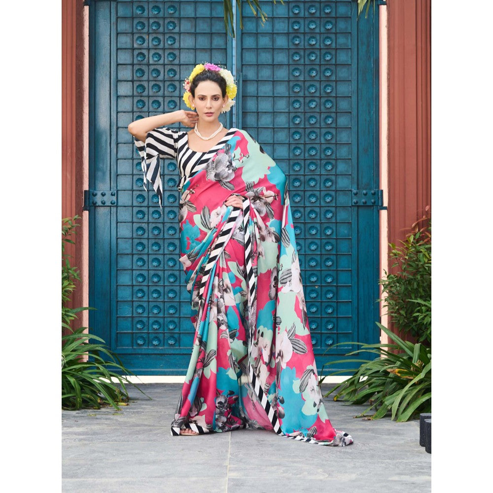 Aparnaa Abstract Pink Printed Satin Georgette Saree with Unstitched Blouse