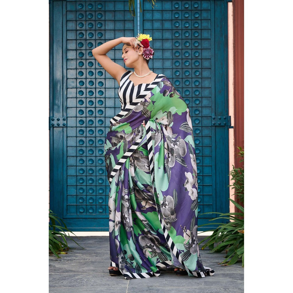 Aparnaa Classy Purple Satin Georgette Saree with Unstitched Blouse