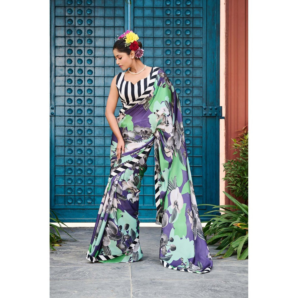 Aparnaa Classy Purple Satin Georgette Saree with Unstitched Blouse