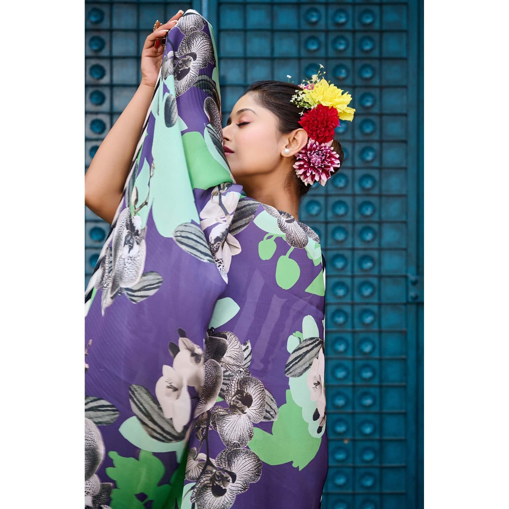 Aparnaa Classy Purple Satin Georgette Saree with Unstitched Blouse