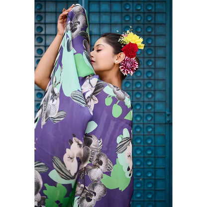 Aparnaa Classy Purple Satin Georgette Saree with Unstitched Blouse