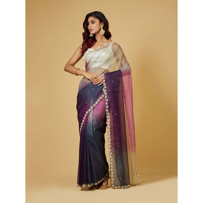 Aparnaa 4D Shaded Organza Purple Saree with Unstitched Blouse